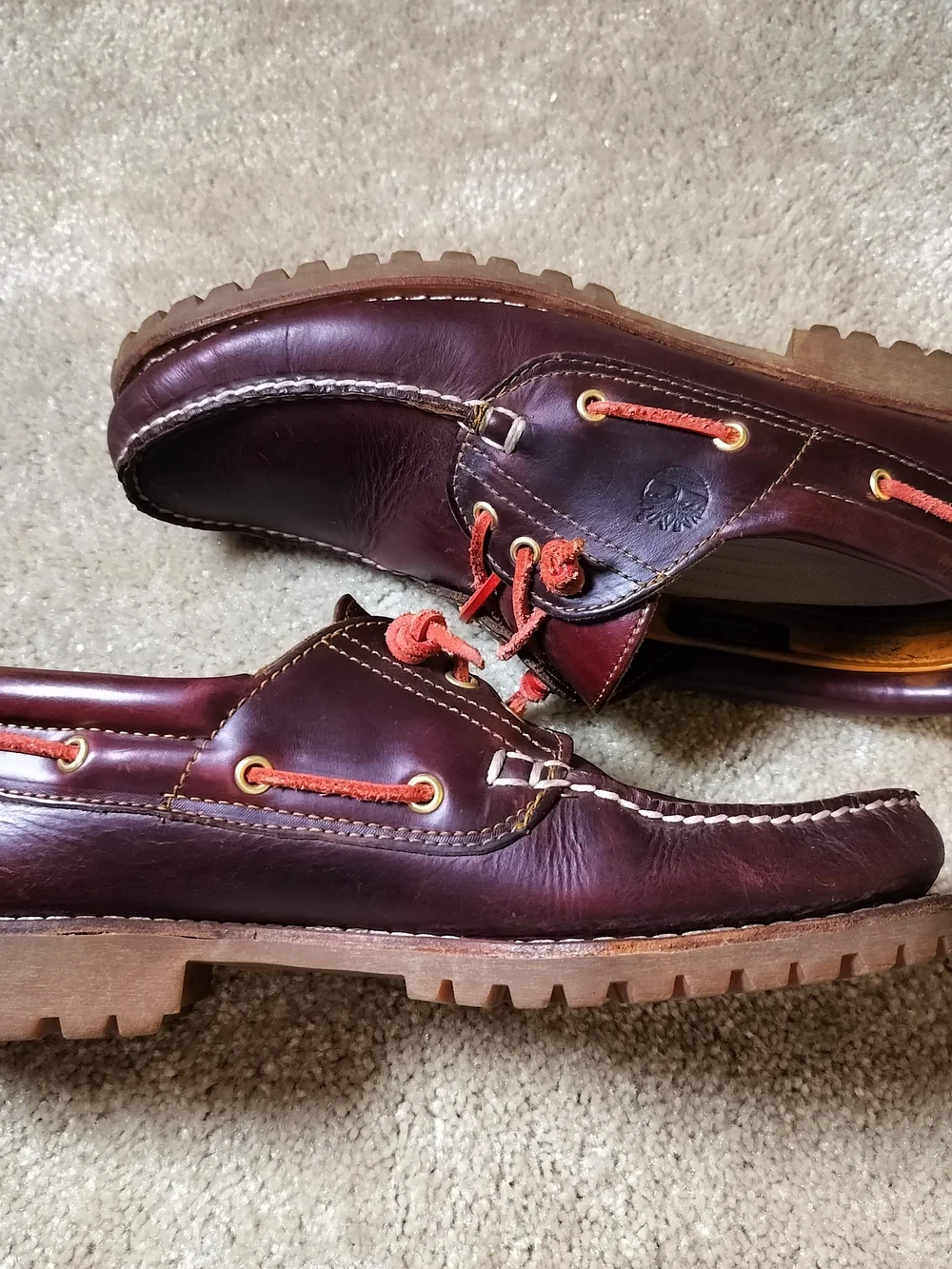 Timberland Brown Leather Boat Shoes with red Laces